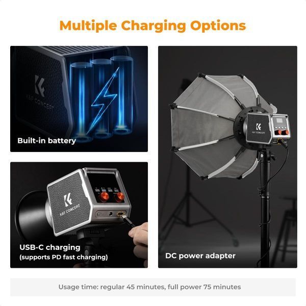 Портативный двухцветный студийный видеосвет K&F Concept PL-60B 60 Вт (2700-6500K, APP контроль, встроенный акб 4500мАч) KF34.045 фото