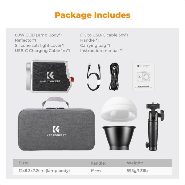 Портативный двухцветный студийный видеосвет K&F Concept PL-60B 60 Вт (2700-6500K, APP контроль, встроенный акб 4500мАч) KF34.045 фото