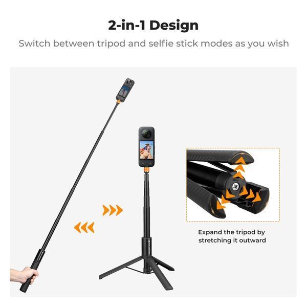 Розсувний штатив - селфі палиця K&F Concept MS21 для спортивної камери Insta360 GoPro та адаптером GoPro 120см (KF09.141) KF09.141 фото