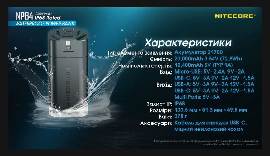 Водонепроникний Power Bank Nitecore NPB4 (20000mAh, 18W) 011309 фото